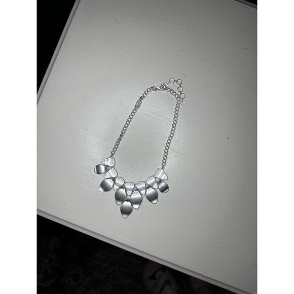 Silver Statement Necklace Teardrop Layered Design Adjustable Chain - Picture 2 of 4